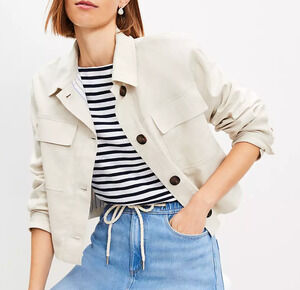 ANN TAYLOR LOFT NATURAL BEECH LINEN COTTON CROPPED PATCH POCKET SHIRT JACKET XXL